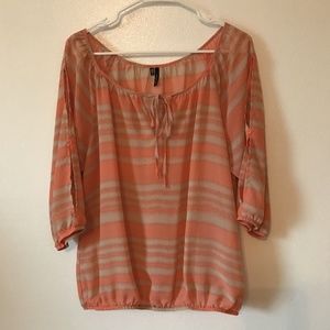 Large MAURICES Pink Beige Striped Boho Blouse